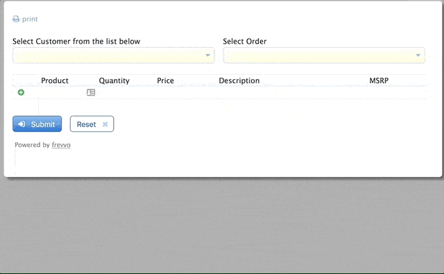 Viewing previous customer orders in frevvo