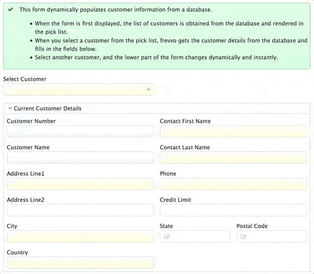 Purchase order form pulling in data from a database