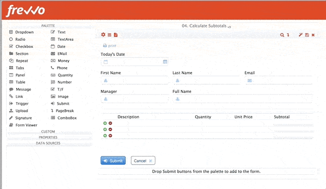 Gif of frevvo's dynamic form builder in action