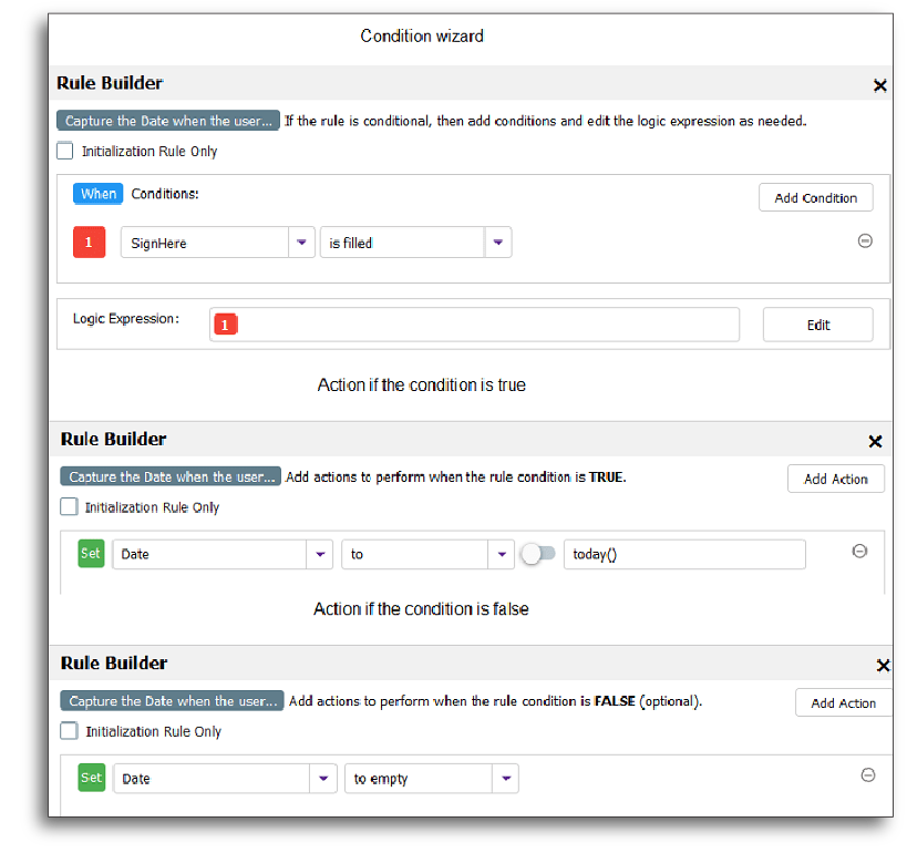 Condition wizard in frevvo's Visual Rule Builder