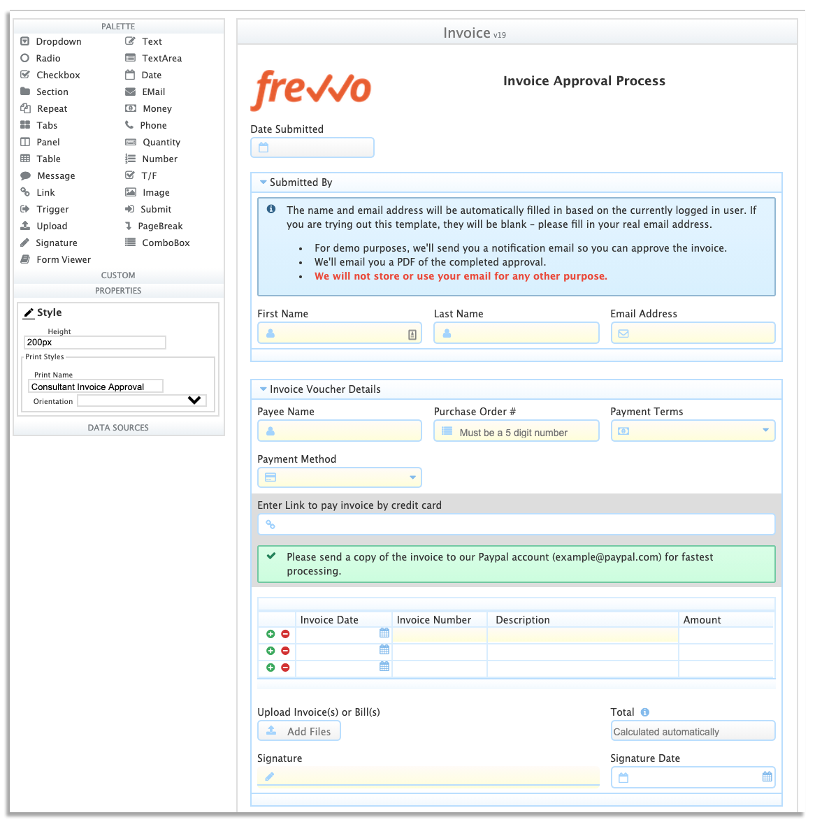 frevvo's drag and drop form builder
