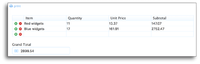 Automatically calculating subtotals and grand totals in frevvo