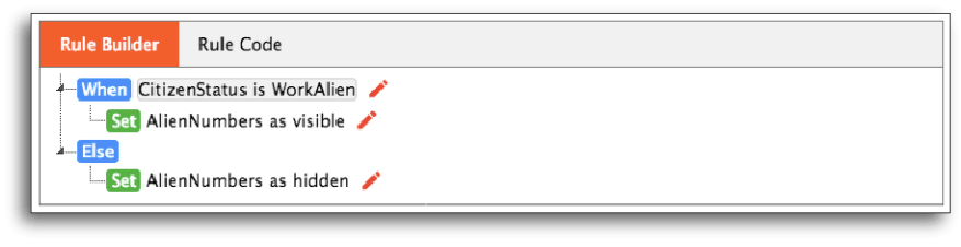 Rule code for showing or hiding certain form sections