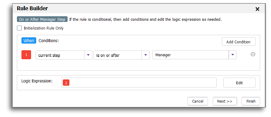 Creating conditional rules in frevvo's Visual Rule Builder