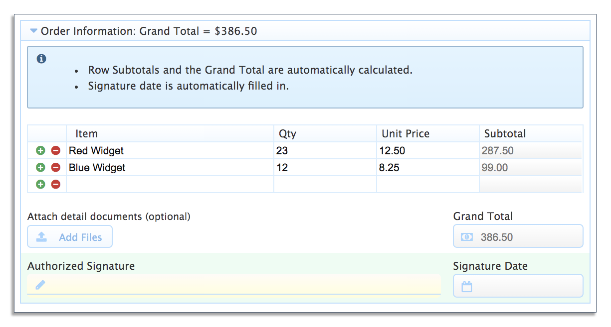 Automatic calculations in frevvo