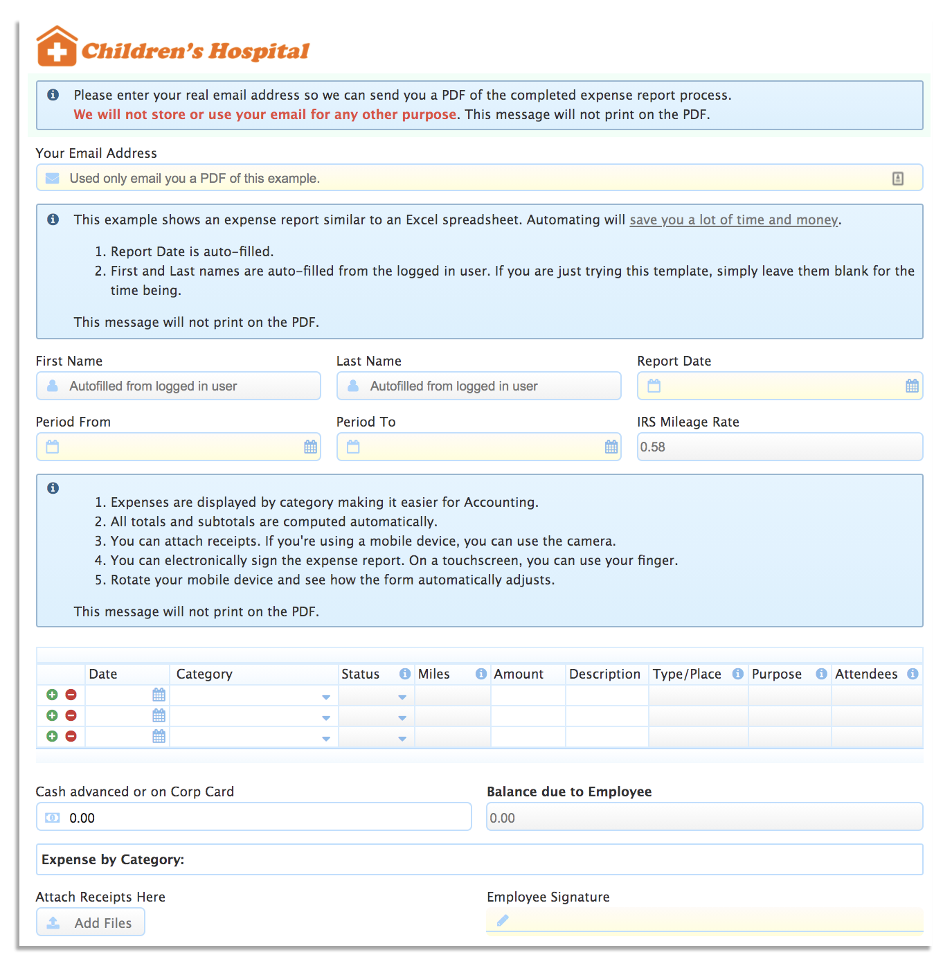 Expense report form