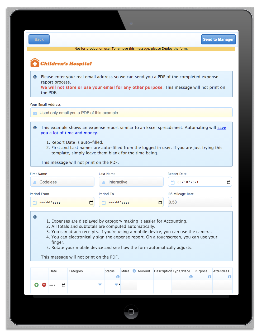 Mobile preview for expense claim form
