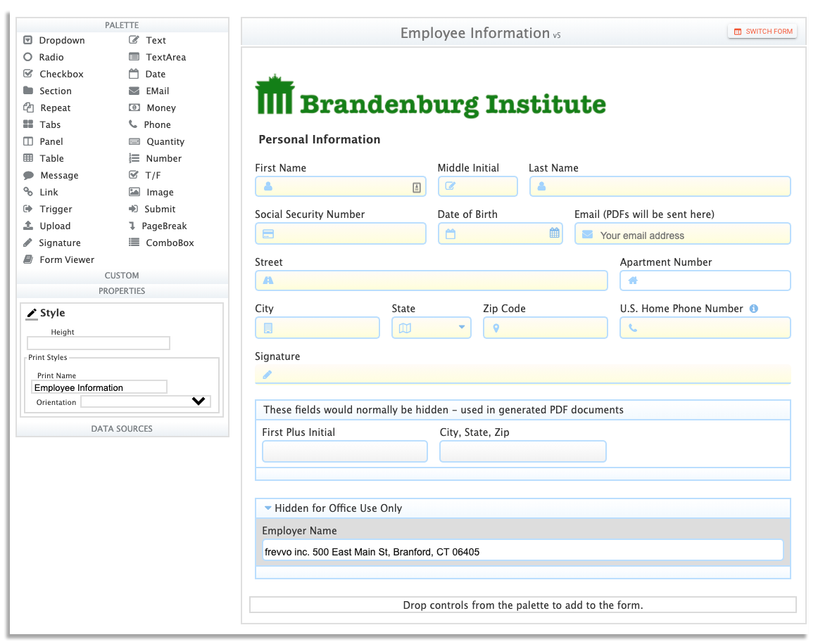 drag and drop form builder on frevvo
