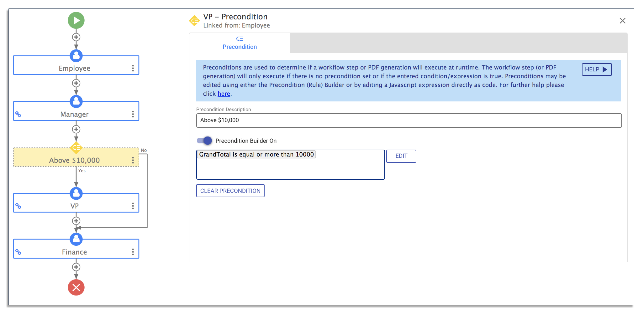 Purchase order form with a conditional rule