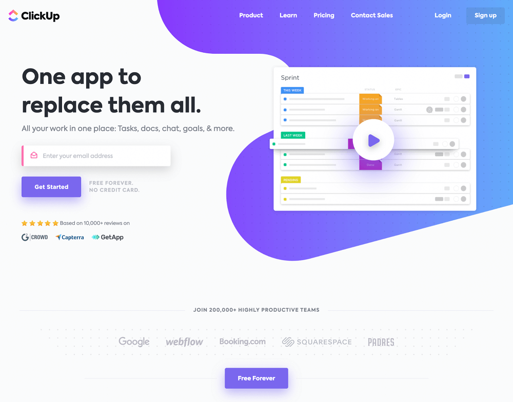ClickUp homepage