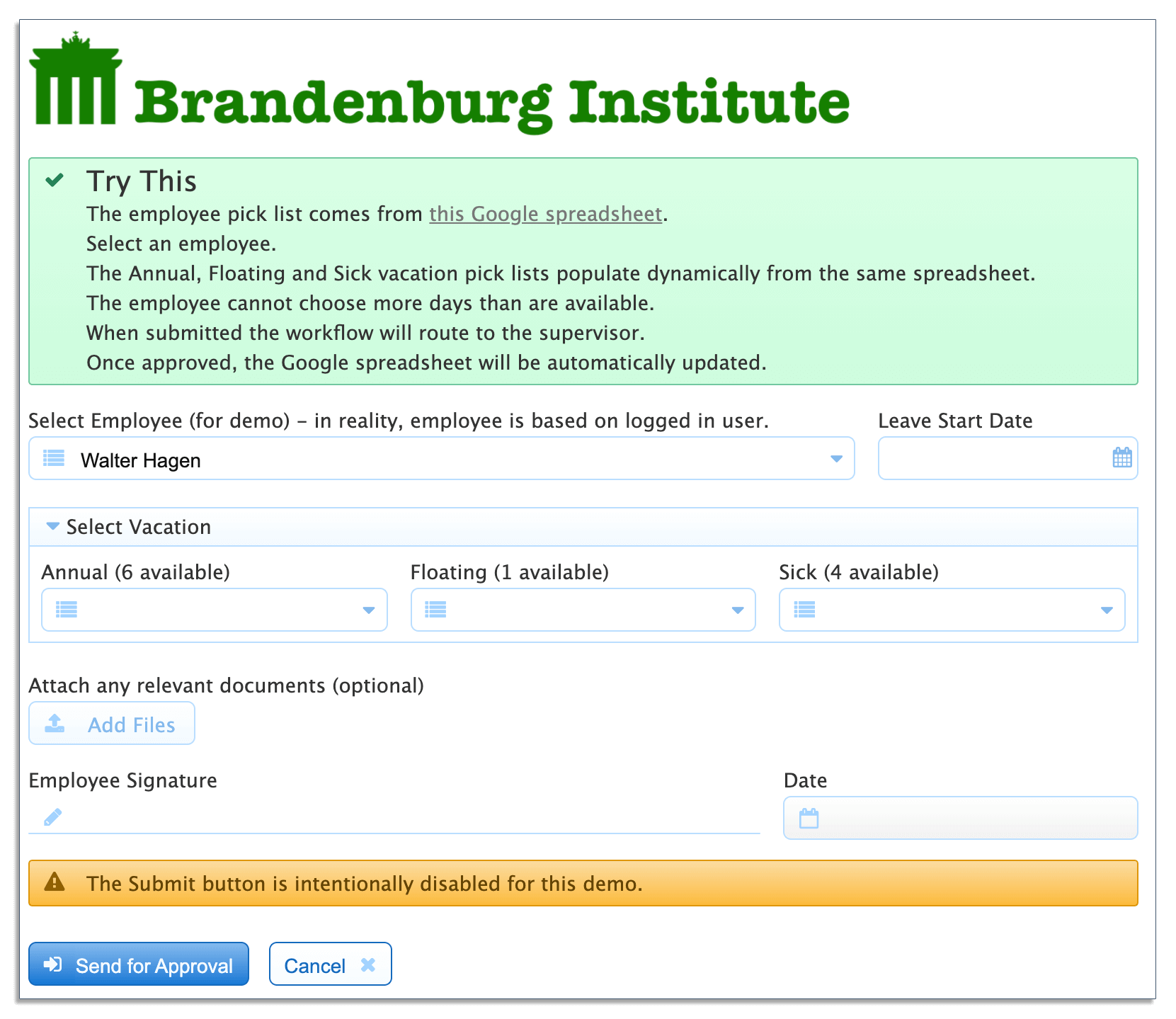 Example of a time off request form