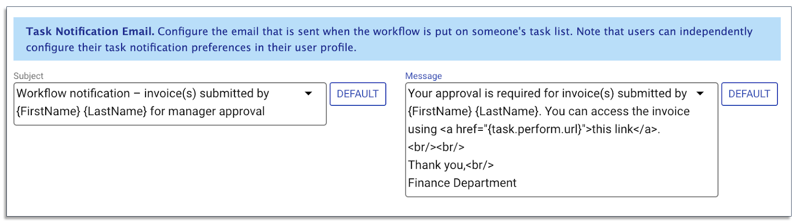message to notify approvers on frevvo