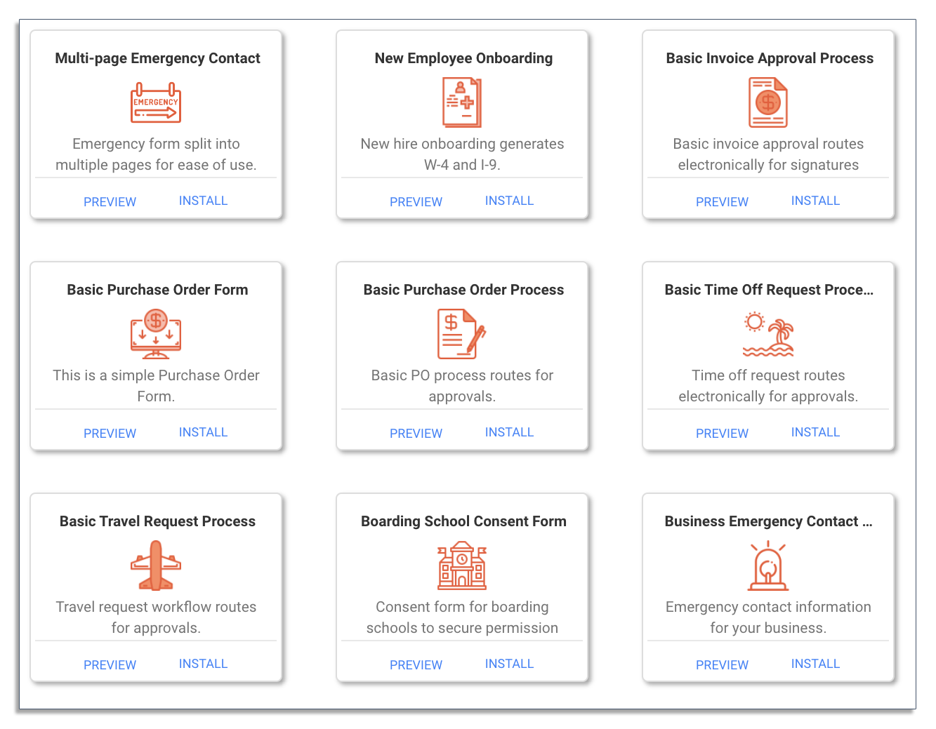 Pre-built templates in frevvo