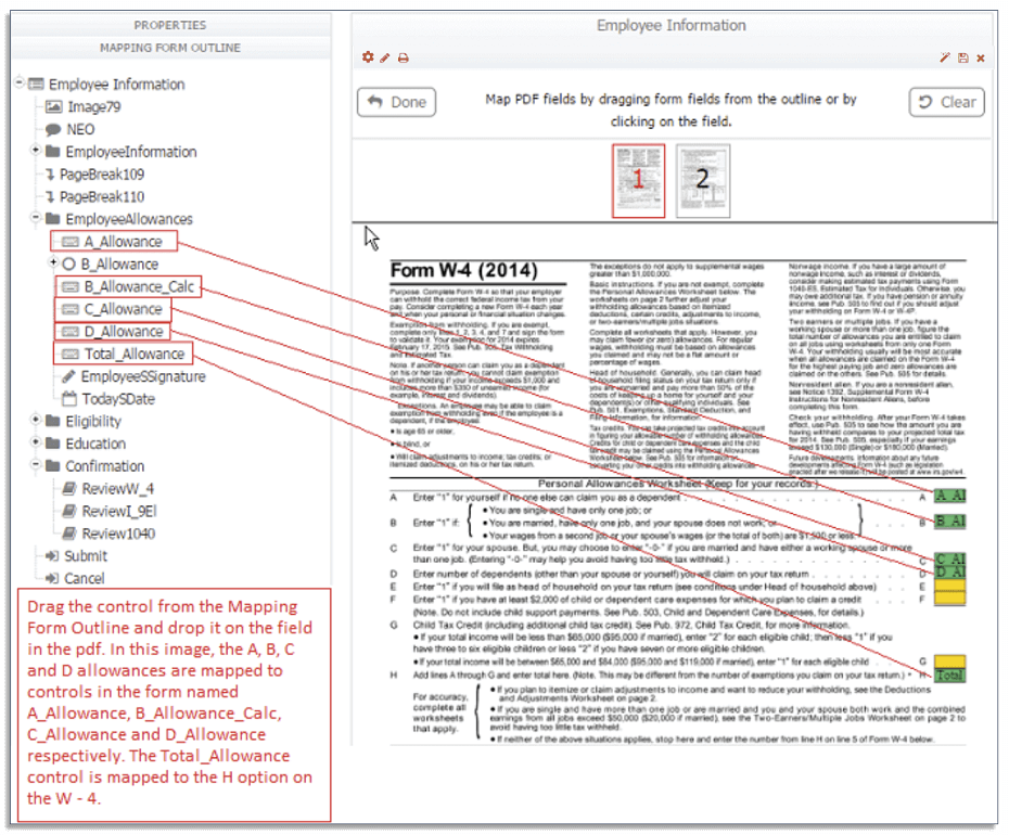 Drag-and-drop mapping for W-4 forms