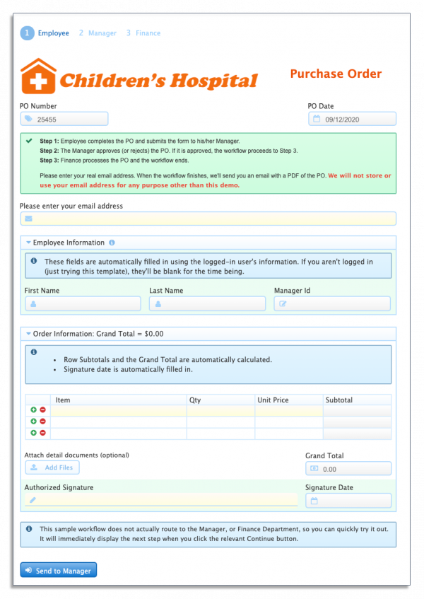 digital purchase order form
