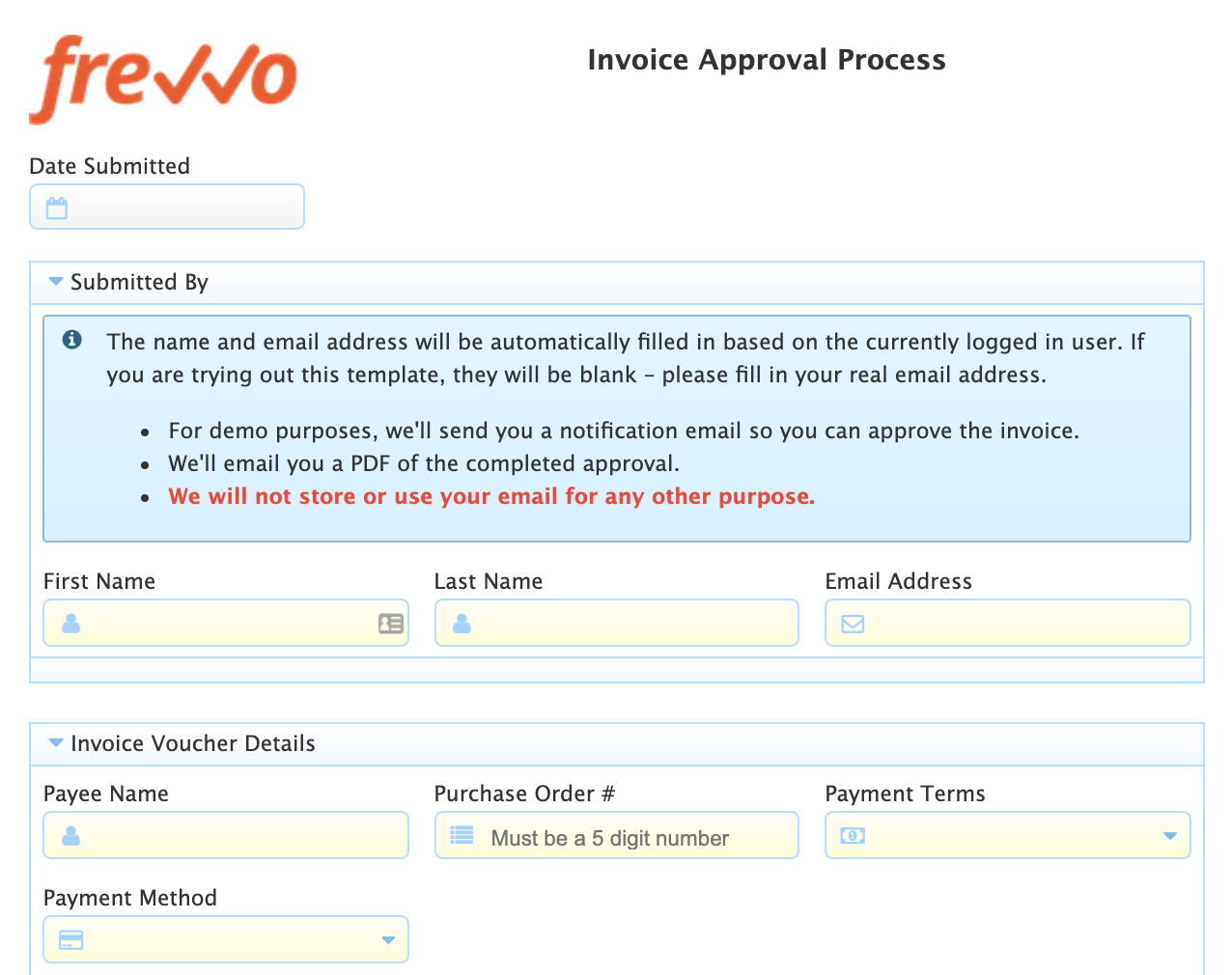 invoice approval form on frevvo