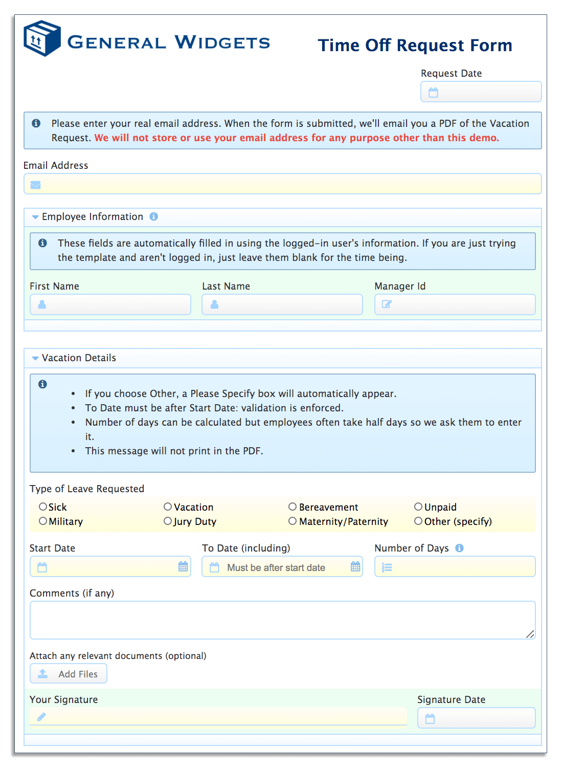 Time off request form