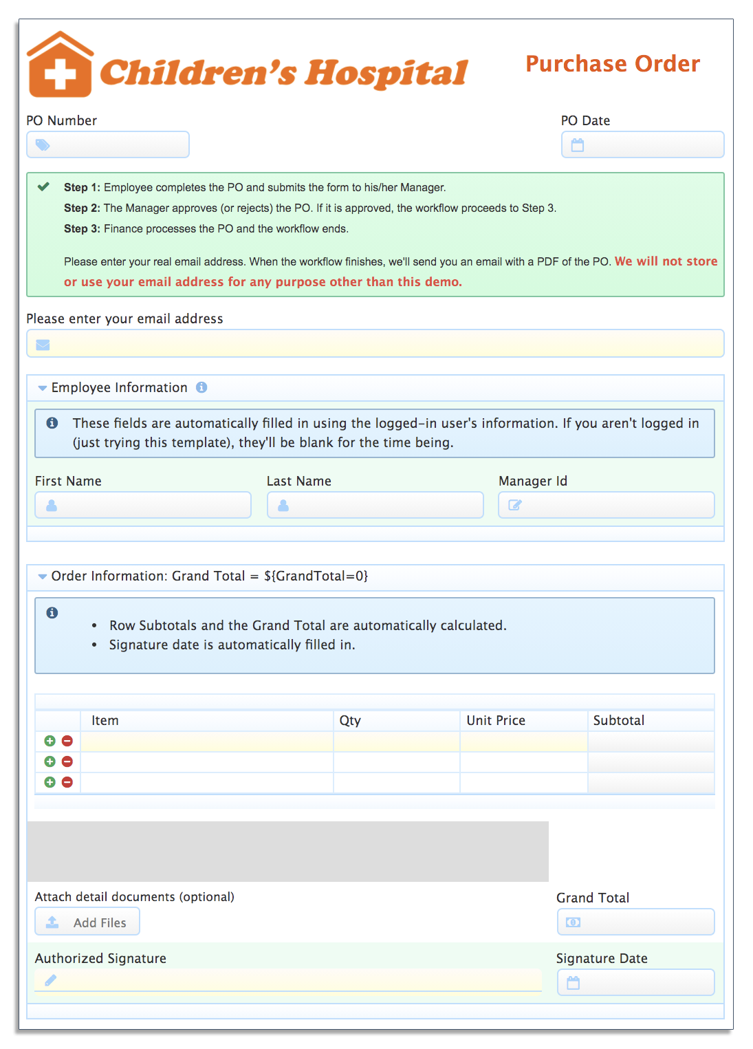 Purchase order form
