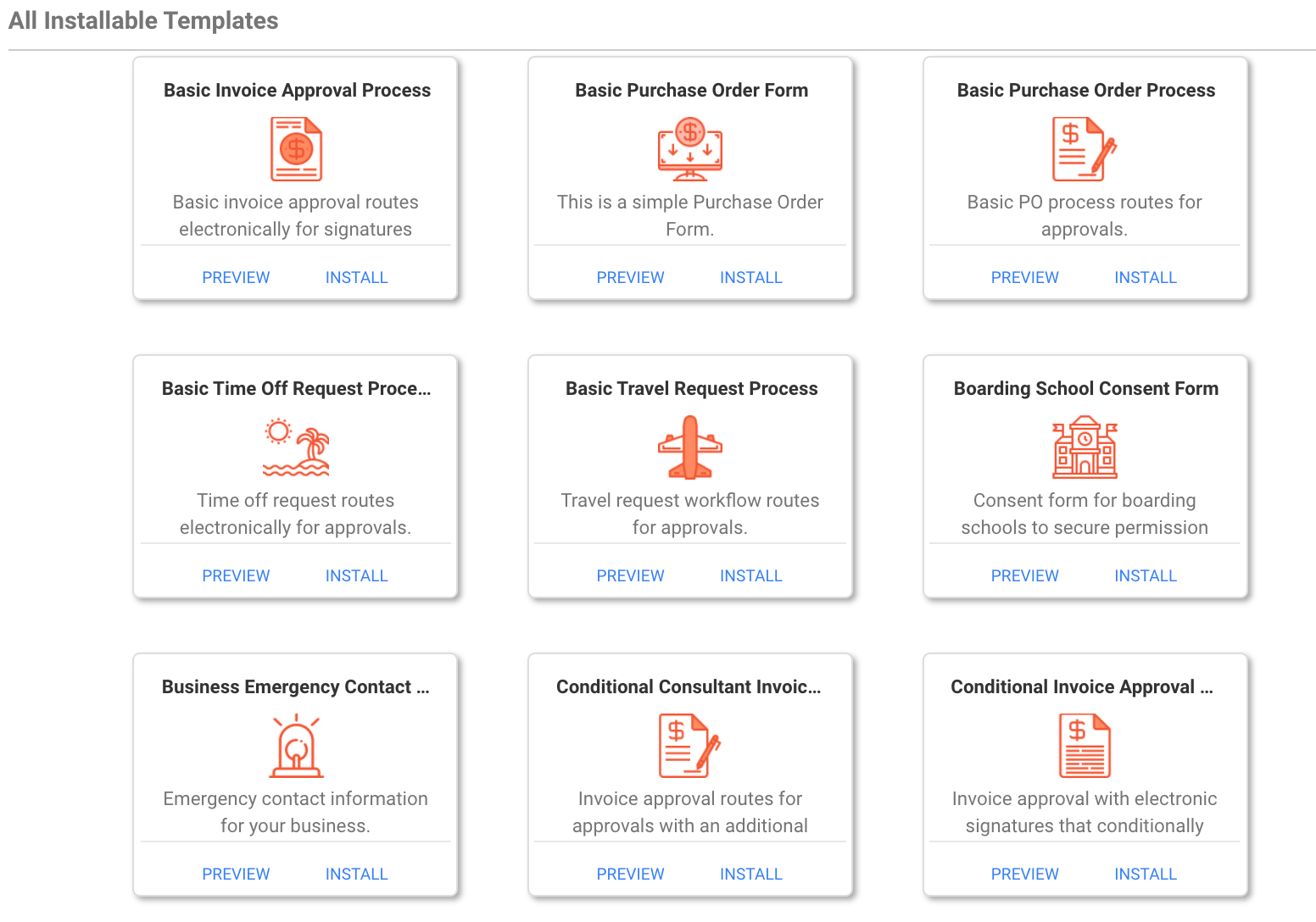 pre-made process template library on frevvo