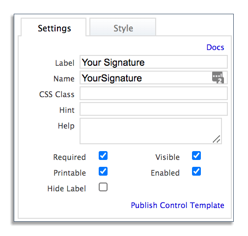 Form settings in frevvo